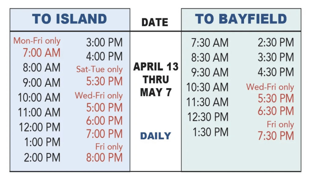 Madeline Island Ferry Schedule&nbsp;Update.